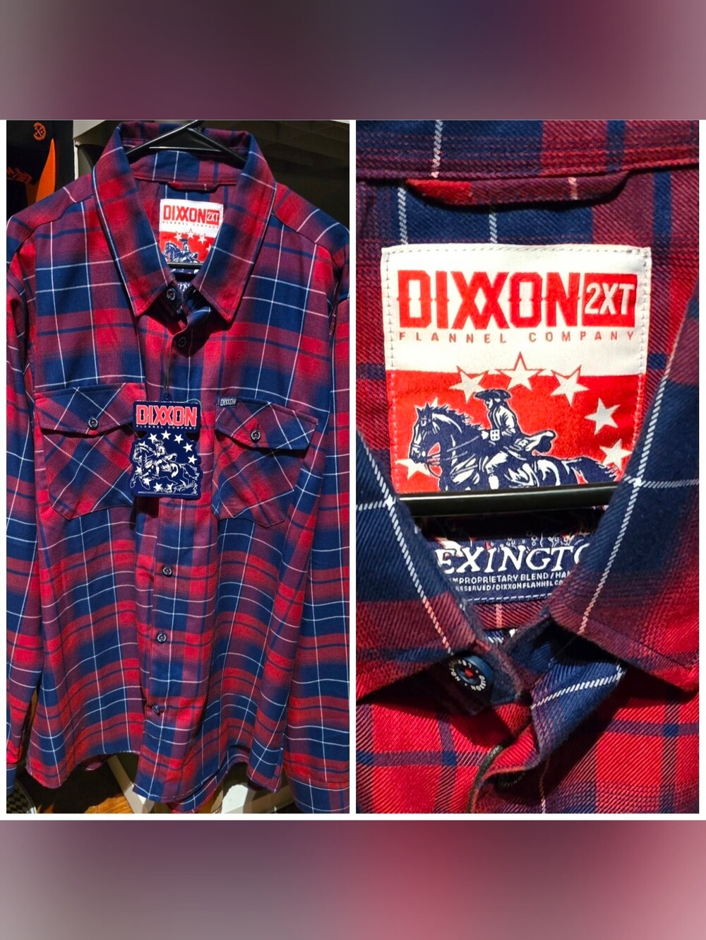 DIXXON 2XT The Lexingtom Red & Blue Flannel Shirt With Sticker/Tag